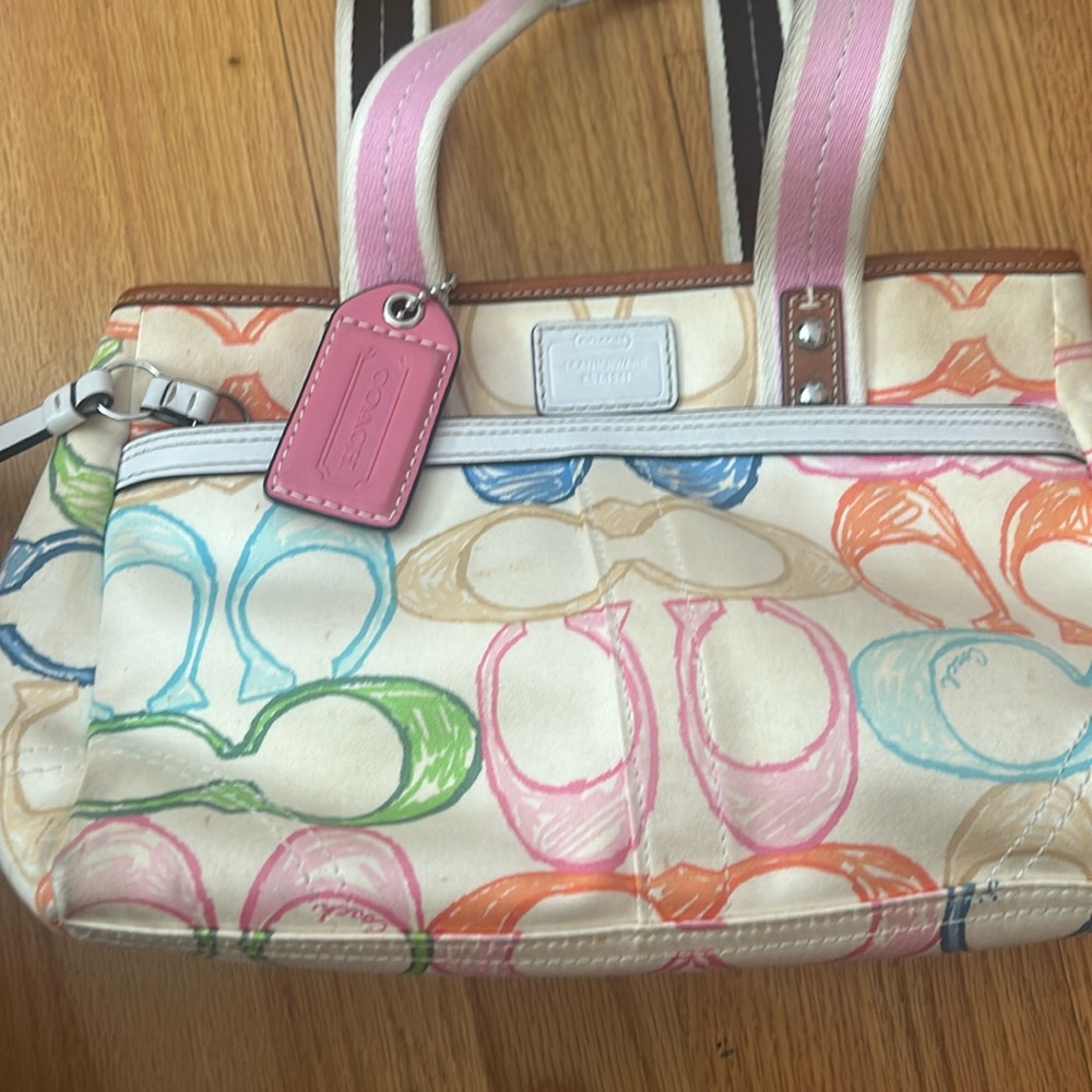 Coach Hampton’s handbag satchel multicolor signature scribble tote 14